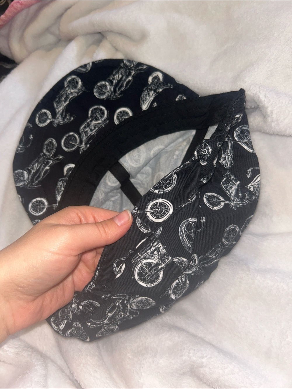 Vintage Black White Motorcycle Print 5-Panel News boy Cap Biker hat 100% cotton - Picture 3 of 4
